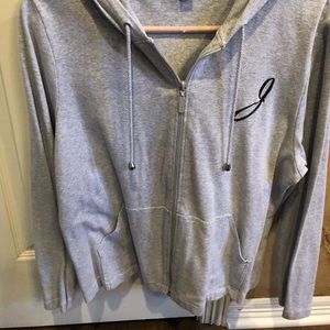 Gray zip up jacket with hood